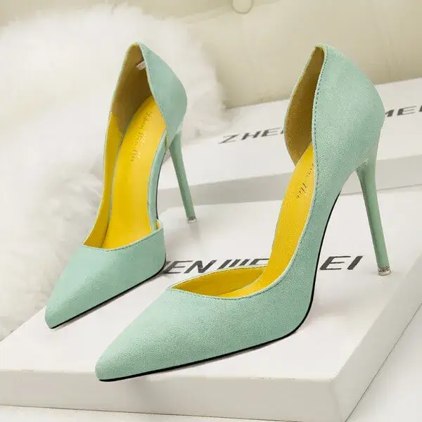 Pickupshoe Women Fashion Simple Sexy Plus Size Suede Point-Toe High Heels Pumps
