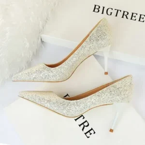 Pickupshoe Women Fashion Plus Size Sexy Sequin Point-Toe Shoes