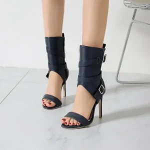 Pickupshoe Women Fashion Sexy Solid Color Shoe-Buckle Zipper High-Heeled Sandals