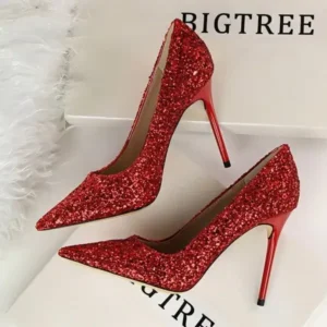 Pickupshoe Women Sexy Shining Sequins Decor Pointed-Toe Stiletto Shoes Pumps