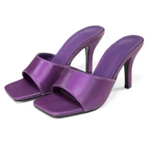 Pickupshoe Women Sexy Square Head Purple Stiletto Slippers