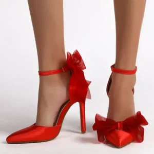 Pickupshoe Women Lace Bow Design Pointed Toe Stiletto Party Pumps Shoes