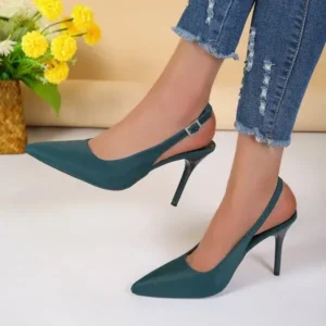 Pickupshoe Summer Women Fashion Plus Size Elegant Pointed Toe Strap Buckle Sling Back Stiletto Heel PU Sandals