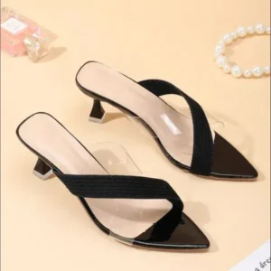 Pickupshoe Women Fashion Cross Transparent Design Pointed Toe High Heel Slippers