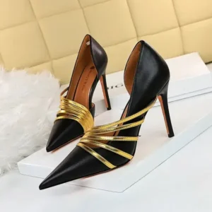 Pickupshoe Women Fashion Sexy Pointed Toe Hollow Design Stiletto Shoes