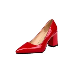 Pickupshoe Women Fashion Basic PU Solid Color Pointed Toe Chunky Heel Pumps