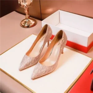 Pickupshoe Women Fashion Elegant Solid Color PU Sequin Pointed Toe Stiletto Heel Pumps