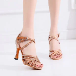 Pickupshoe Women Fashion Solid Color Suede Rhinestone High Heel Ankle Strap Buckle Sandals