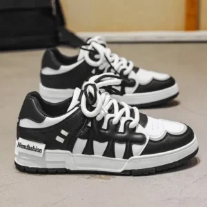 Pickupshoe Men Fashion Black White Stitching Low Top Sneakers