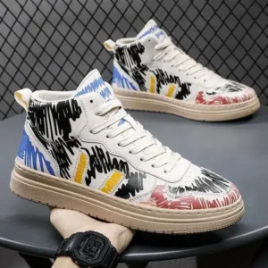 Pickupshoe Men Fashion Graffiti Thick Sole Breathable Sneakers