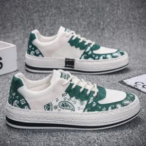 Pickupshoe Men Fashion Cashew Flower Printed Canvas Sneakers