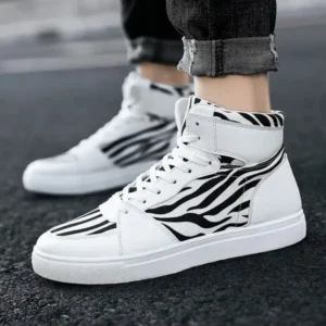 Pickupshoe Men'S Fashion Zebra Print Breathable Canvas High Top Sneakers