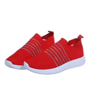 Pickupshoe Fashion Casual Solid Color Striped Fly-Woven Mesh Breathable Flat Sneakers