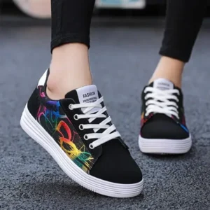 Pickupshoe Men Fashion Graffiti Pattern Lightweight Canvas Sneakers